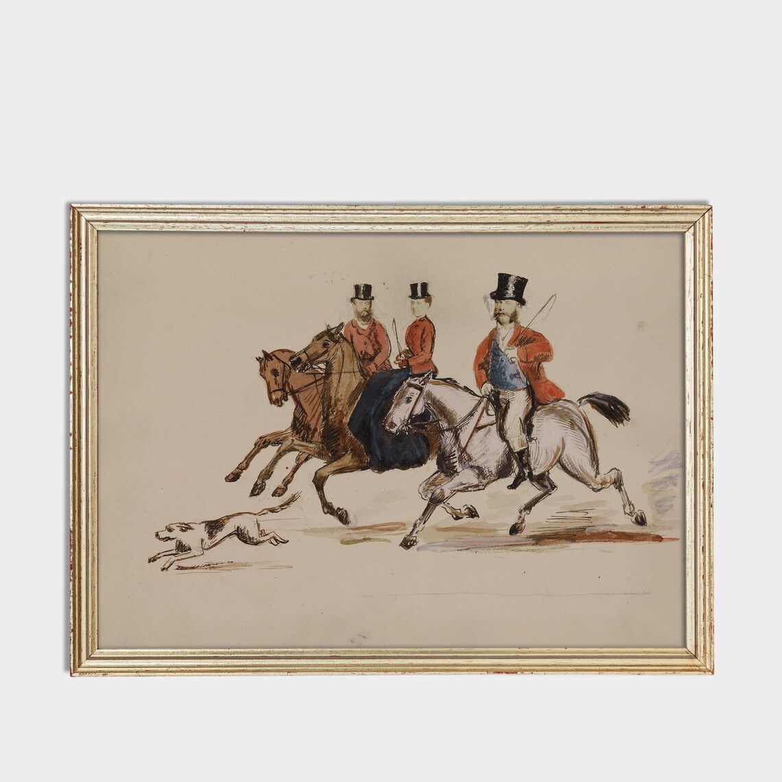 Vintage Fox Hunt Riders with Hounds Equestrian Sketch Poster - Image 3
