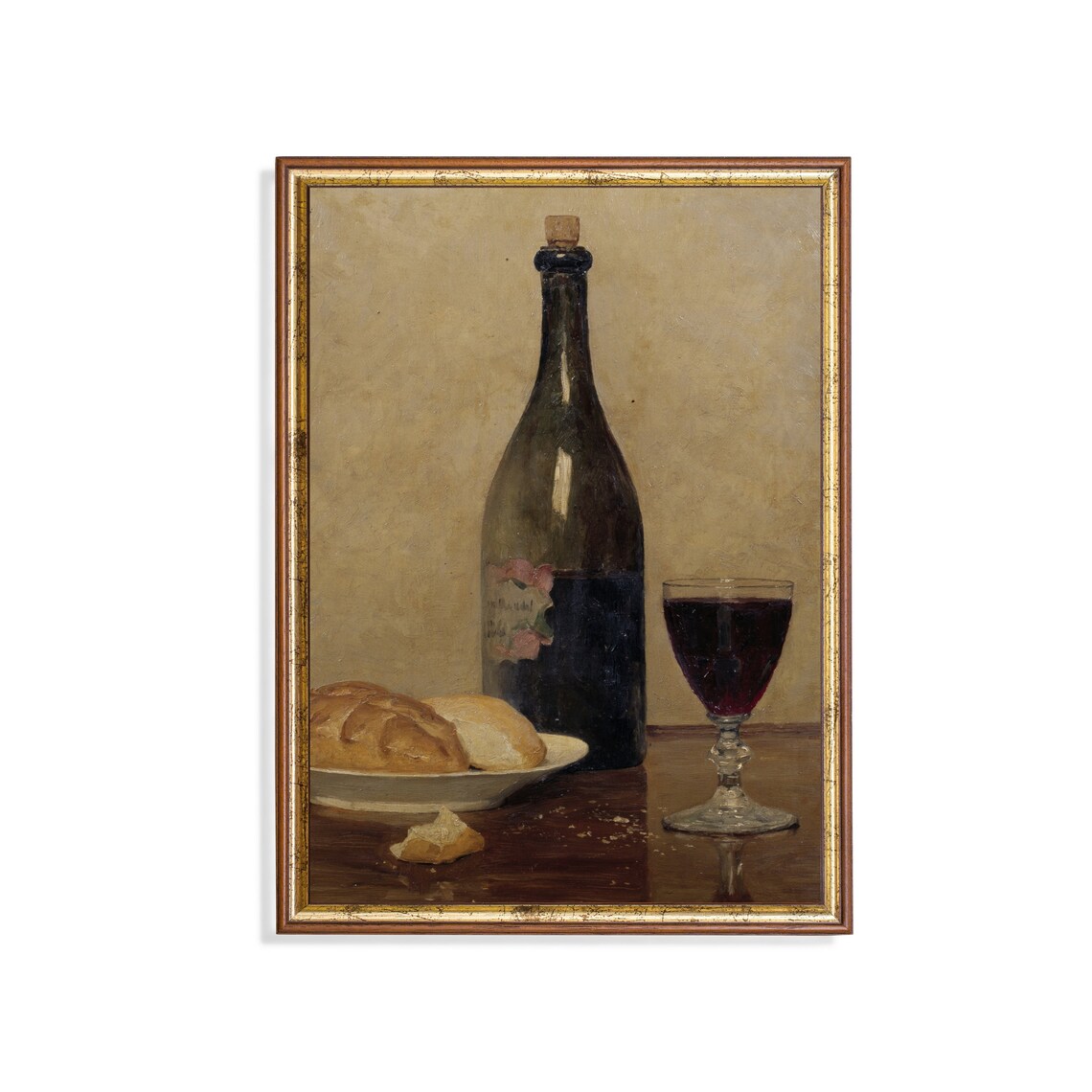 Vintage Still Life With Wine And Bread, Art Print