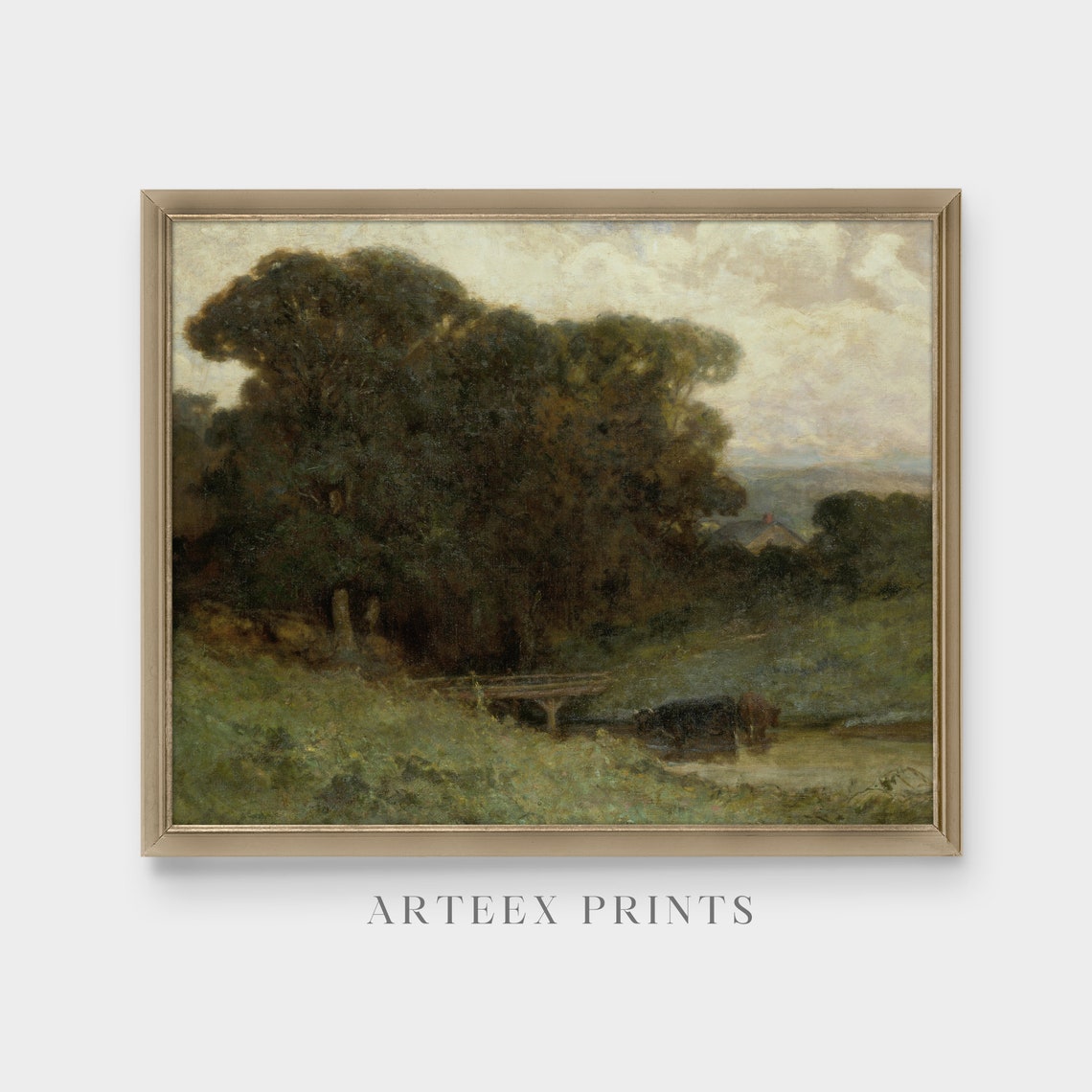 Barbizon Forest Stream with Drinking Cattle Moody Landscape Oil Print - Image 5