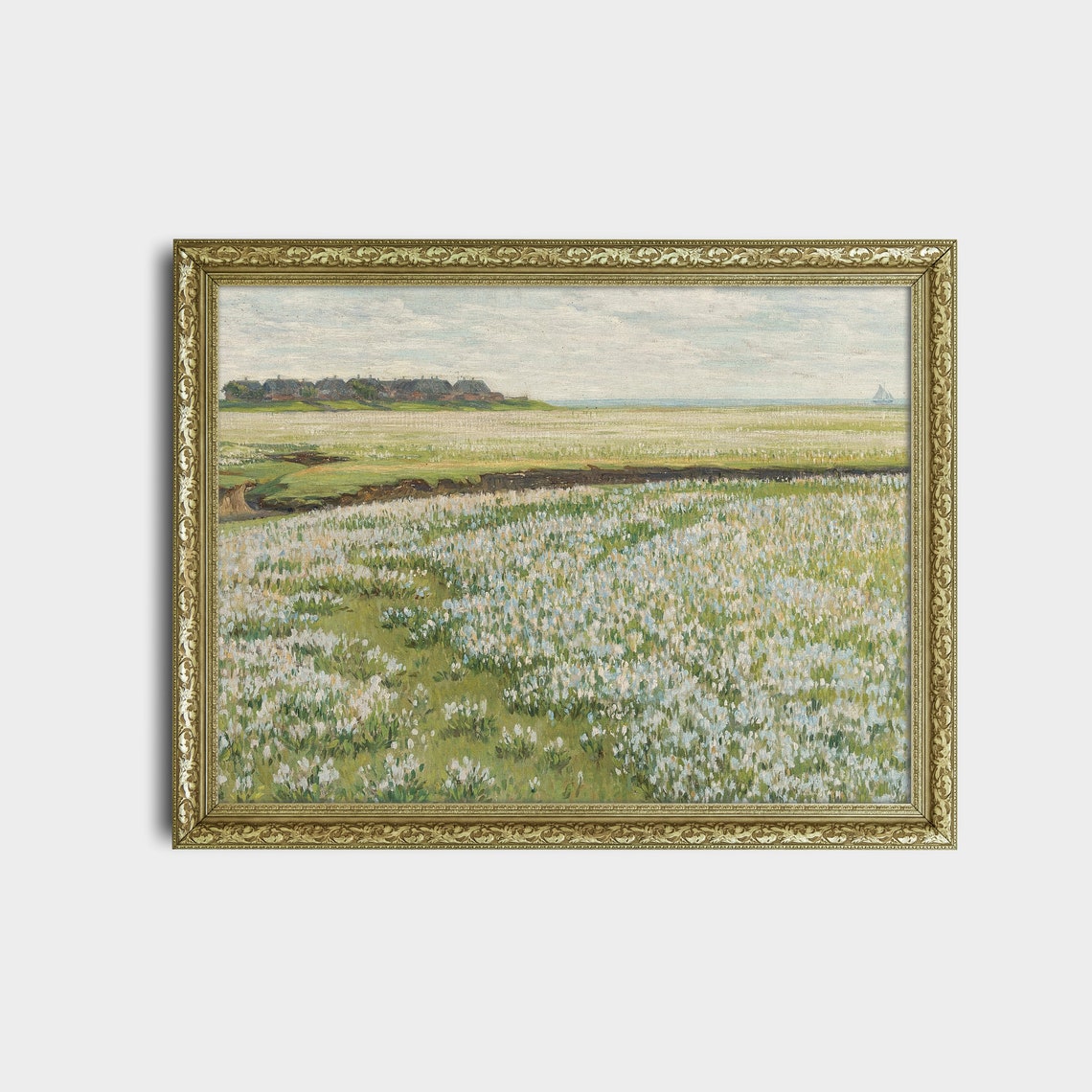 Wildflower Meadow with a Distant Village Antique Landscape Poster - Image 2