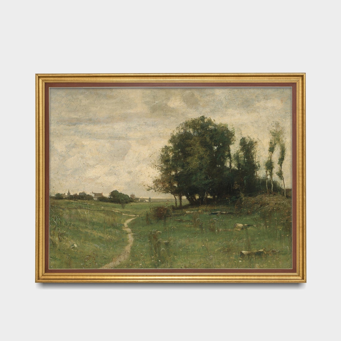 Sunny Meadow Path to a Distant Village Vintage Landscape Poster - Image 3