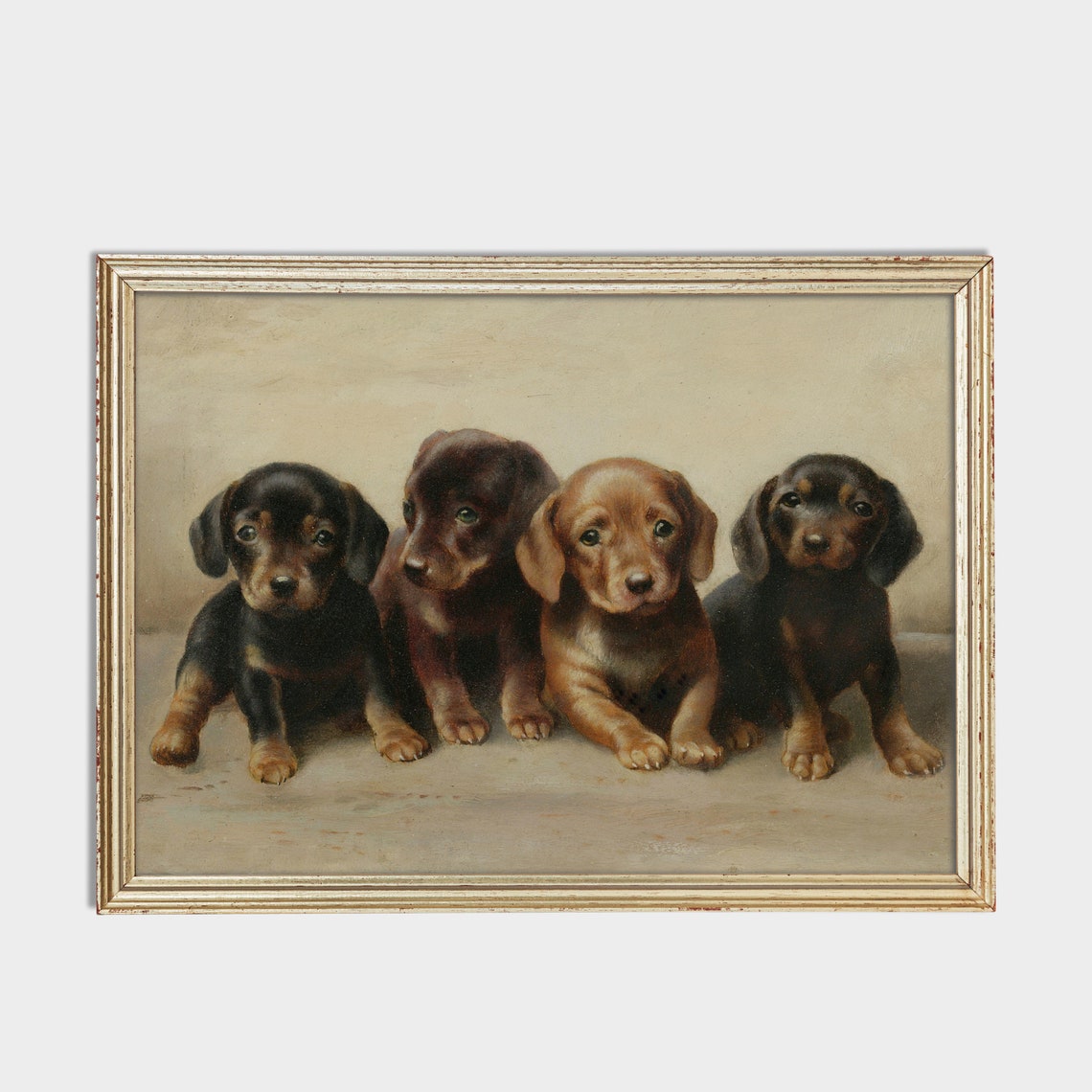 Four Sweet Puppies Sitting Side by Side Vintage Portrait Poster - Image 3