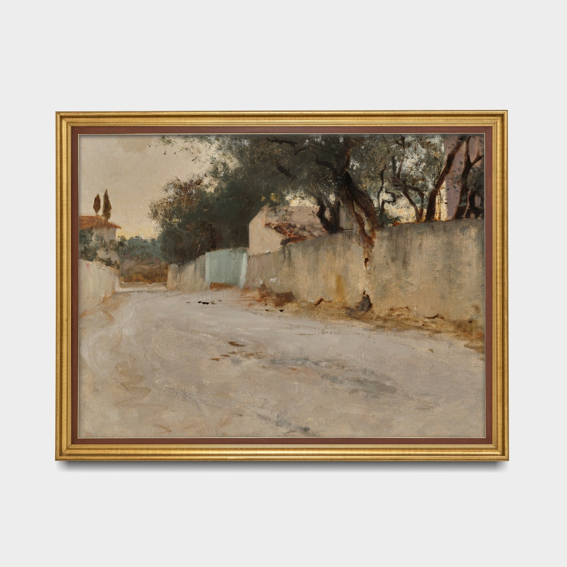 Sunlit Country Road Painting Impressionist Old Town Lane Wall Art - Image 4