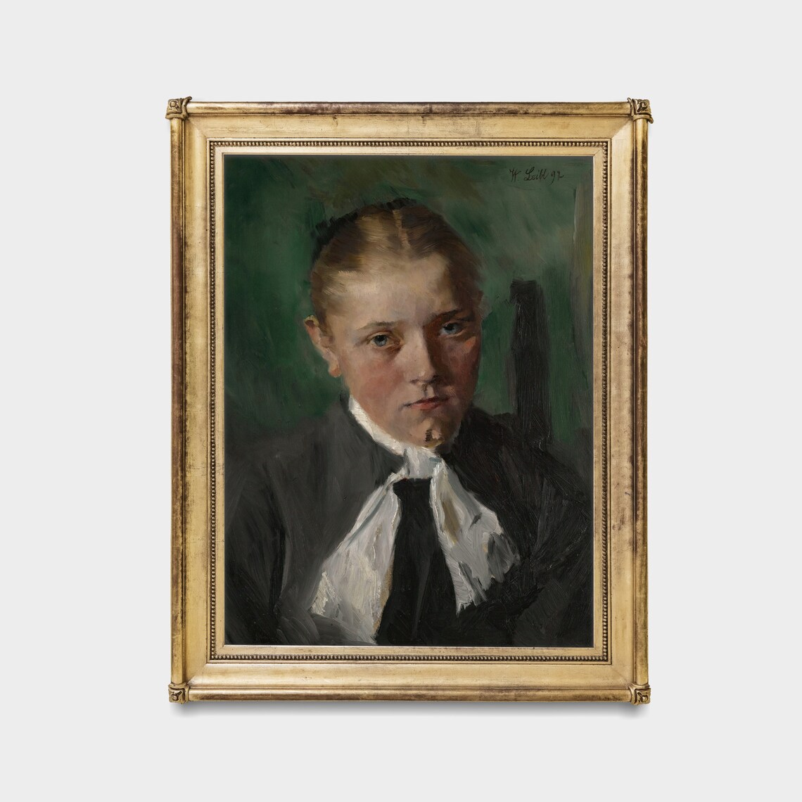 Haunting Portrait of a Young Girl in Dark Dress Signed 1892 Poster - Image 3