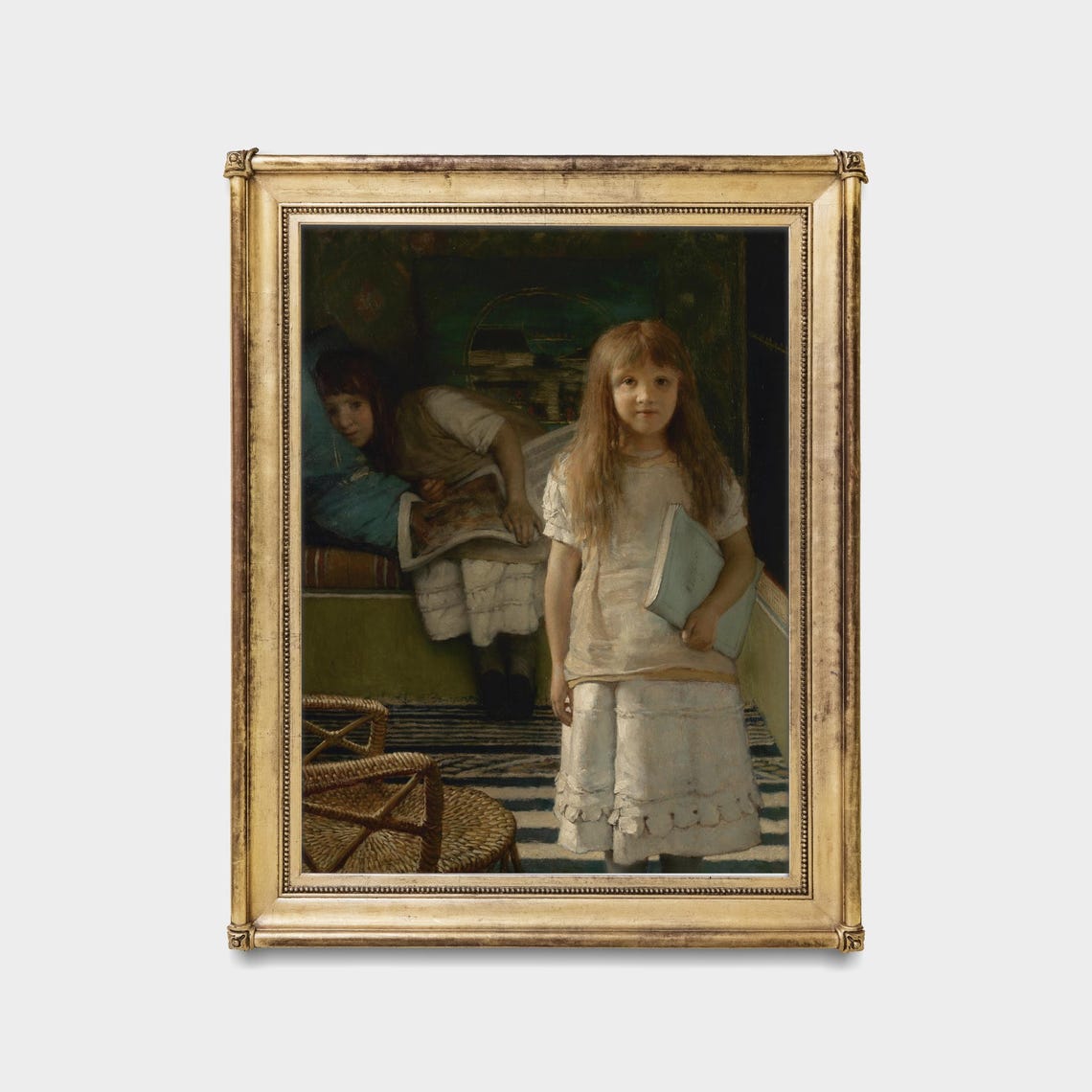 Young Girl With A Book In A Moody Interior Vintage Portrait Poster - Image 5