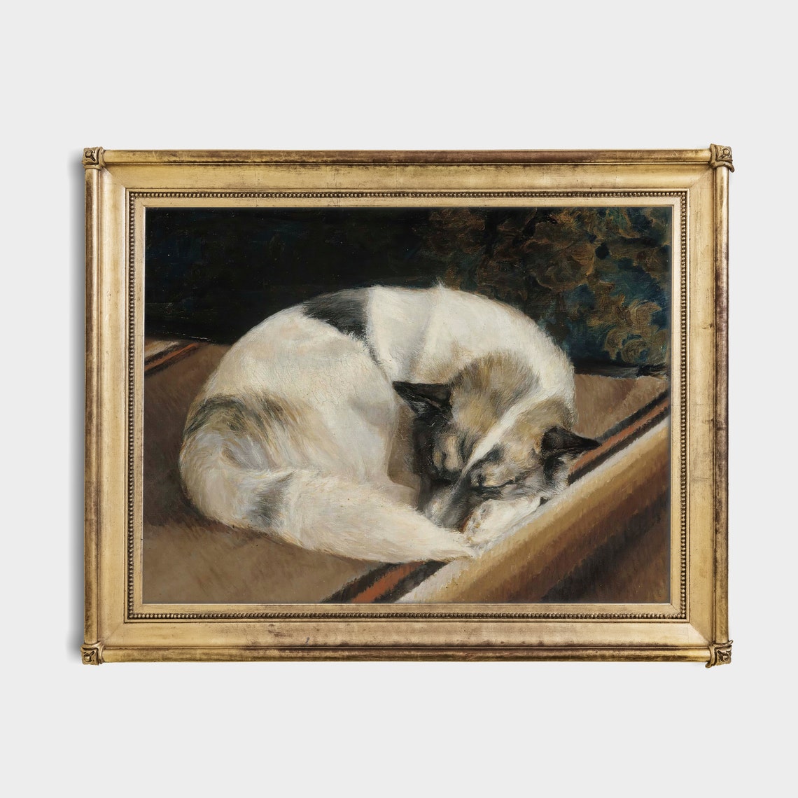 Sleeping White Dog Curled Up Tight on a Chair Oil Study Poster - Image 2