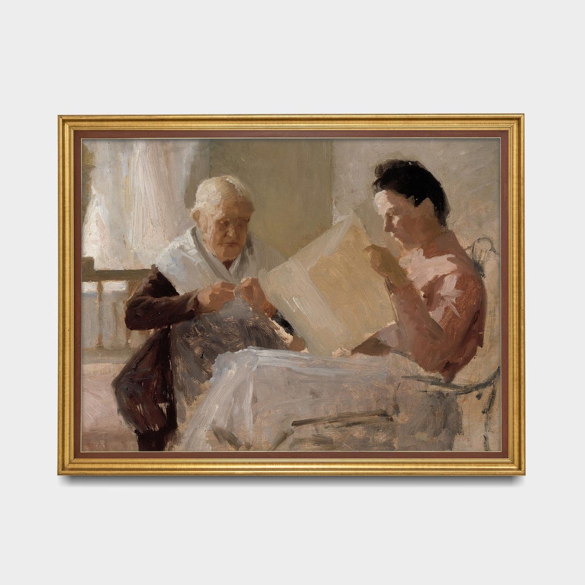 Two Women Reading a Newspaper Together Vintage Genre Art Poster - Image 5