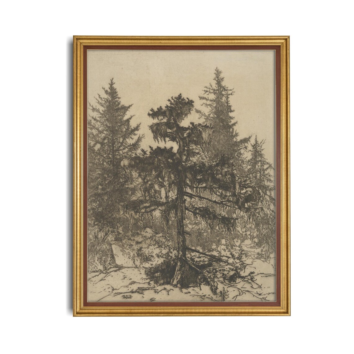 Wooded Landscape Vintage Sketch Drawing Art Print - Image 4