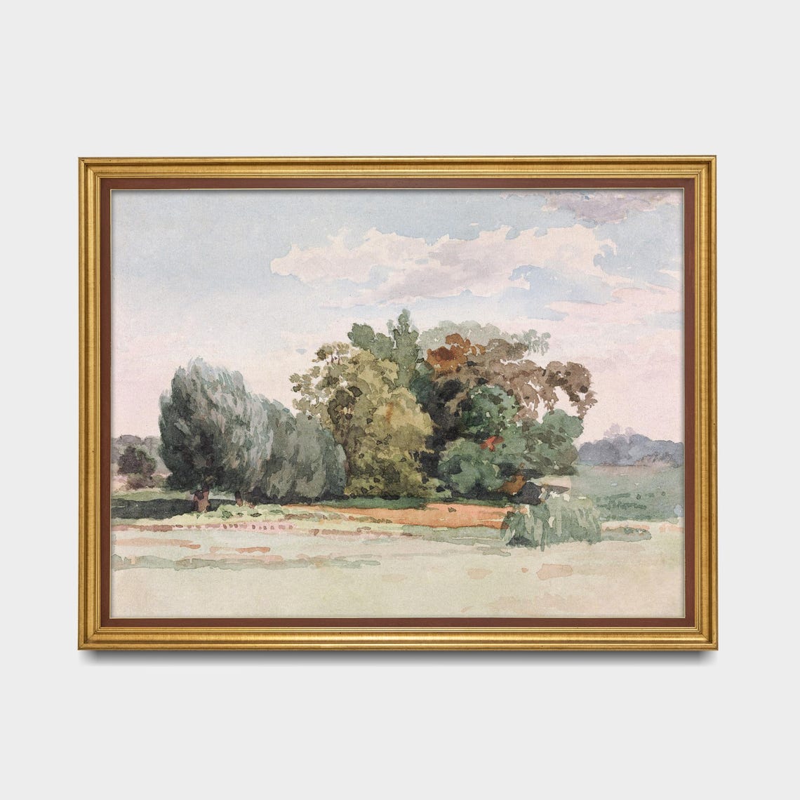 Watercolor Tree Cluster in Meadow Soft Pastel Landscape Poster - Image 5