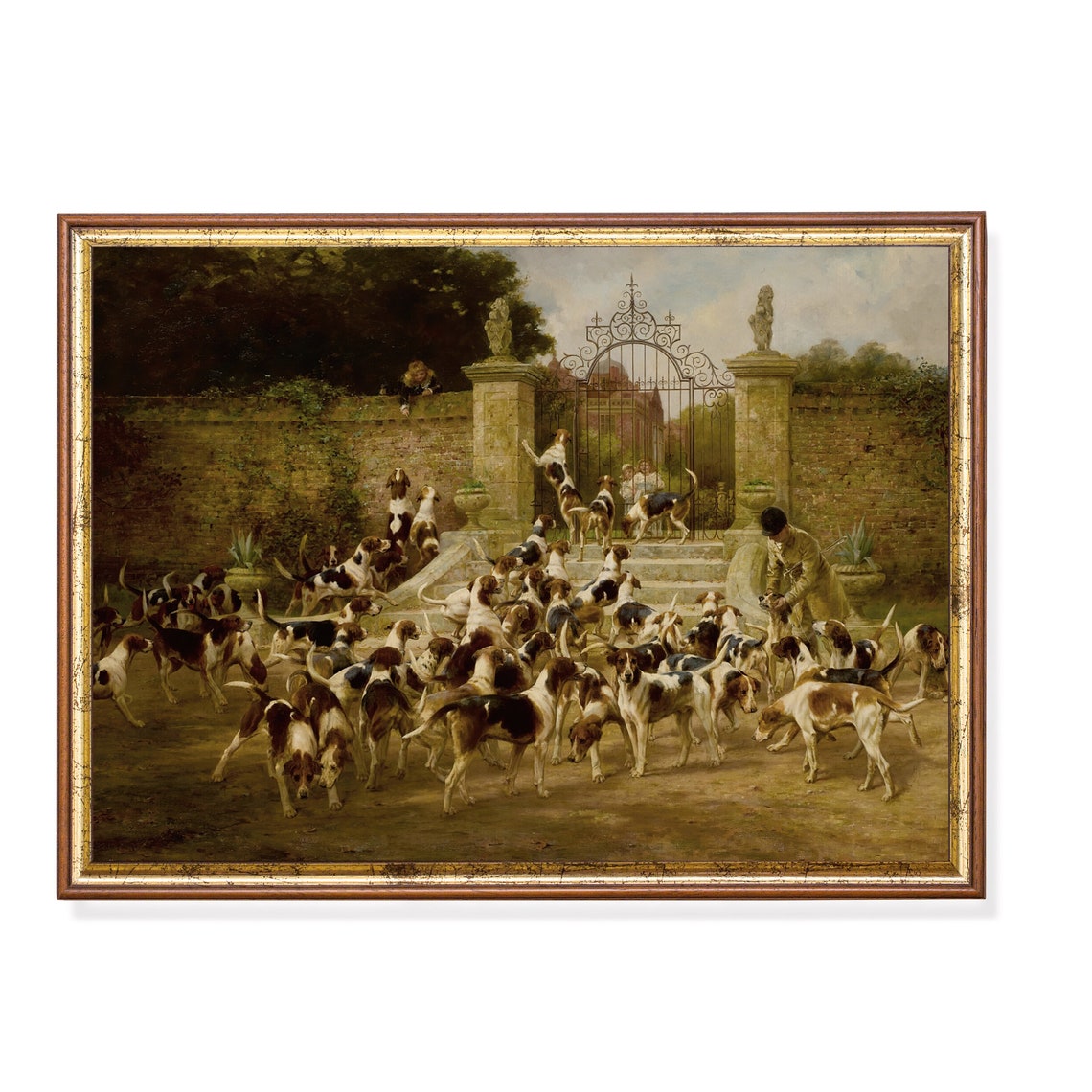 Foxhound Pack Kennel Courtyard Antique Hunting Dog Oil Painting Poster