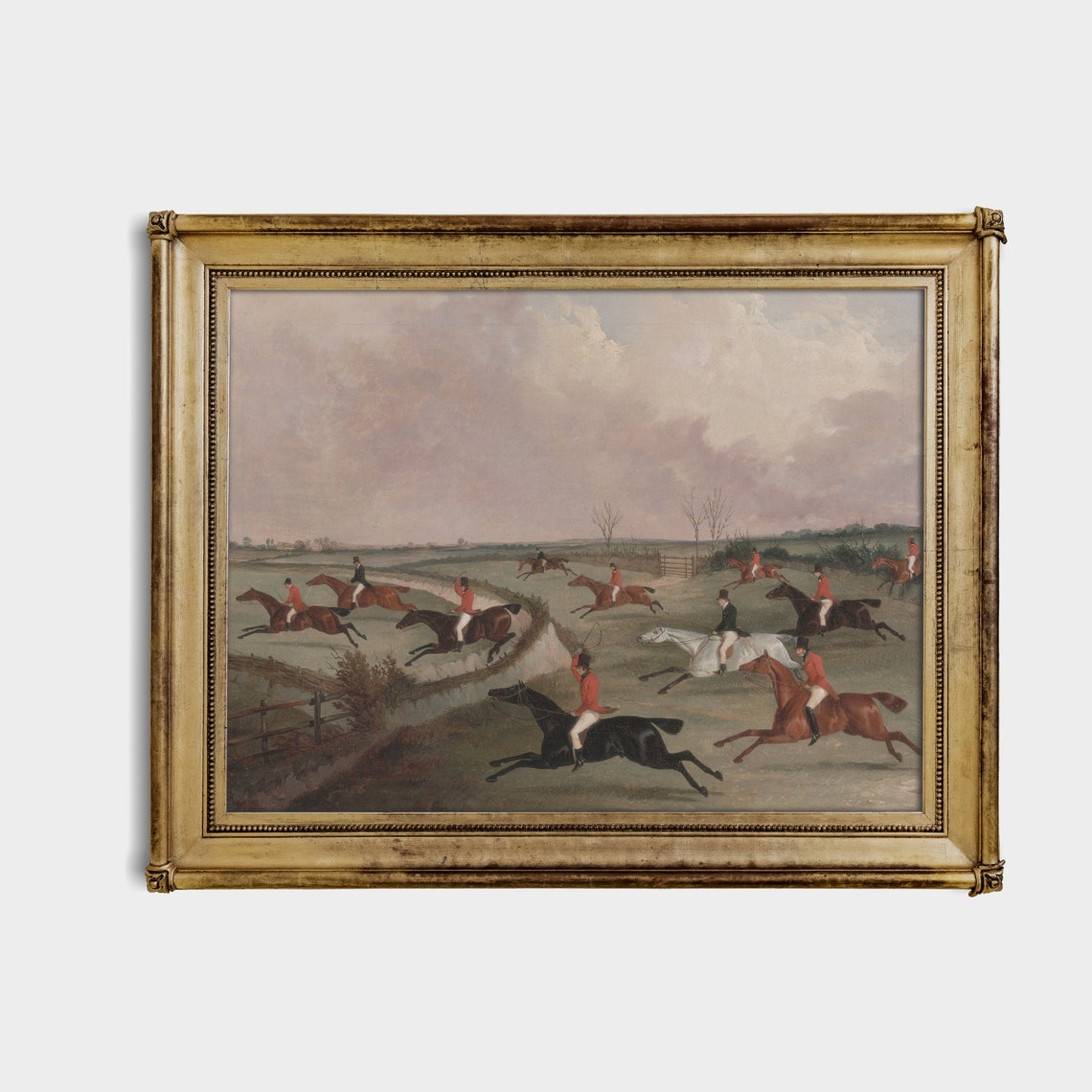 Fox Hunt Riders in Red Coats Galloping Open Field Vintage Poster - Image 2