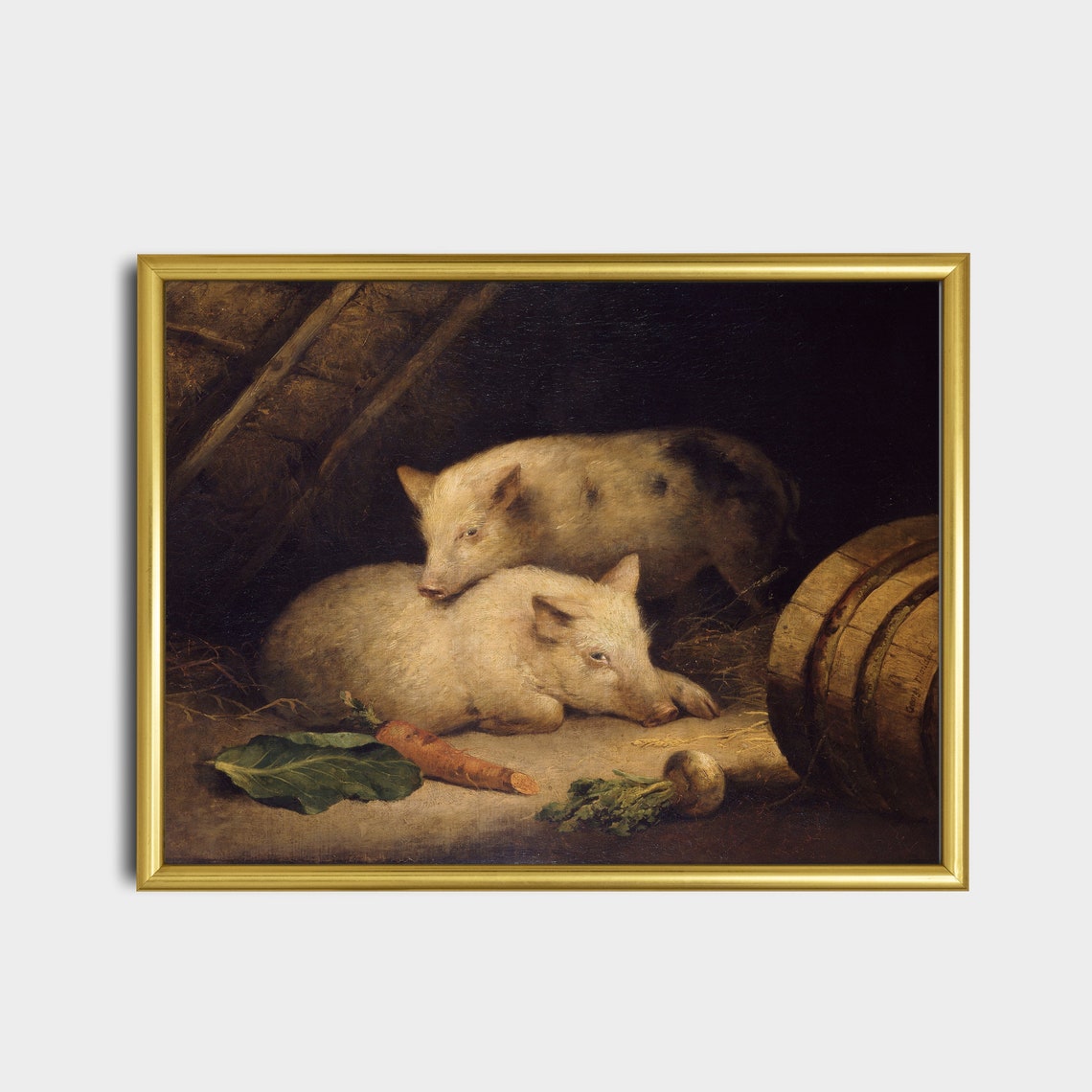 Two Piglets Resting in a Barn With Carrots Vintage Farm Poster - Image 4