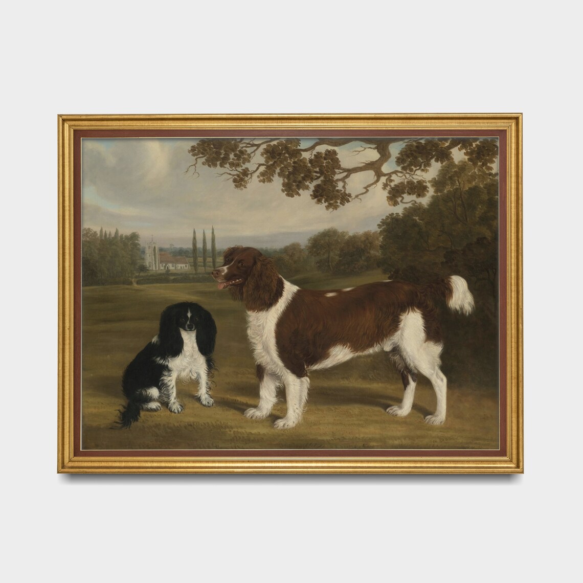 Two Spaniels in a Country Estate Landscape Antique Dog Portrait Poster - Image 4