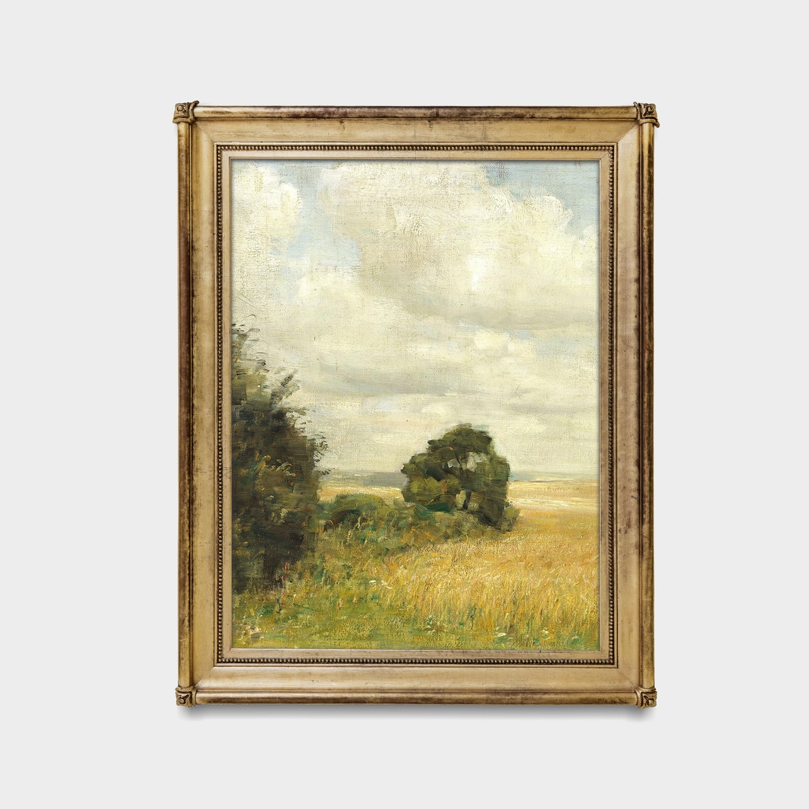 Golden Wheat Field Under Towering Summer Clouds Landscape Oil Print - Image 4
