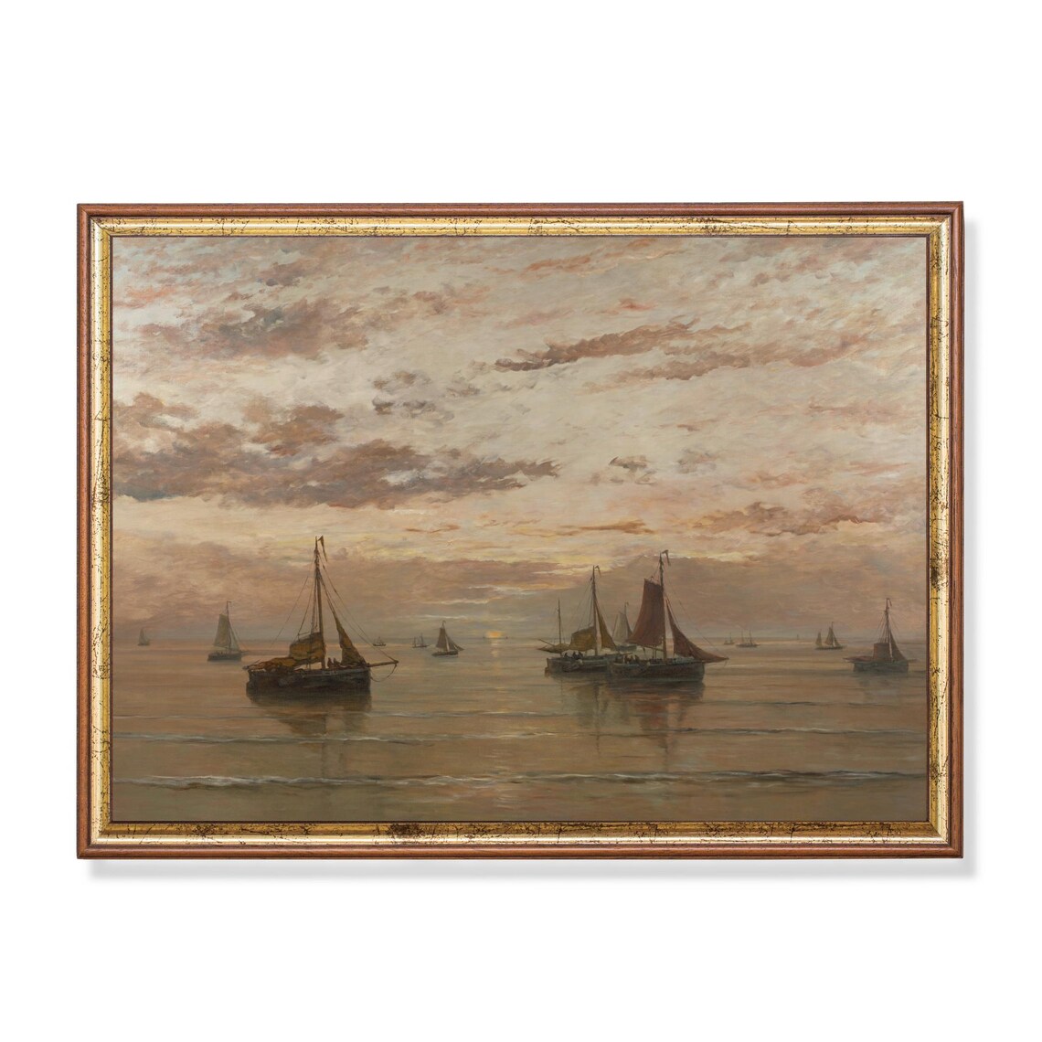 Vintage Sailing Ship Painting, Antique Seascape Art Print