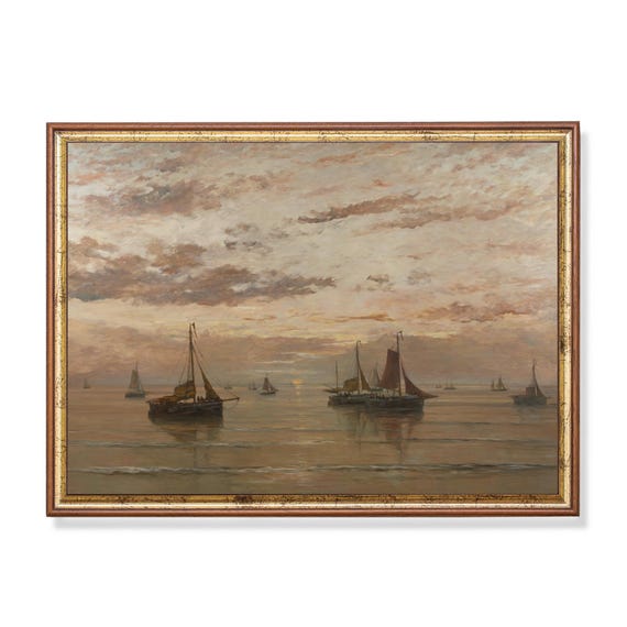 Vintage Sailing Ship Painting, Antique Seascape Art Print