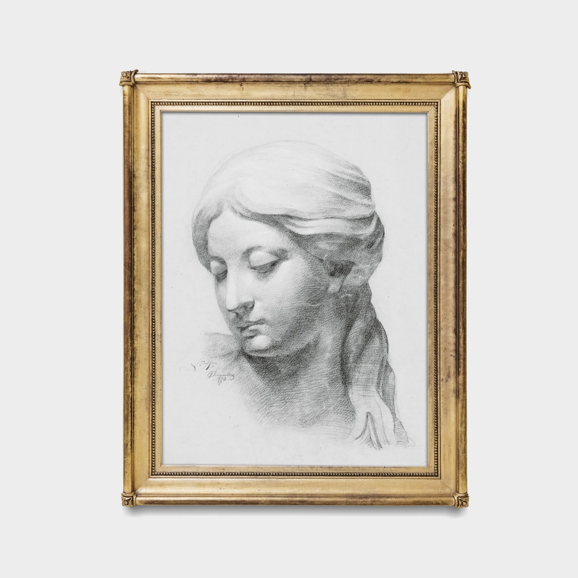 Antique Pencil Sketch of a Woman's Head Classical Art Poster - Image 4