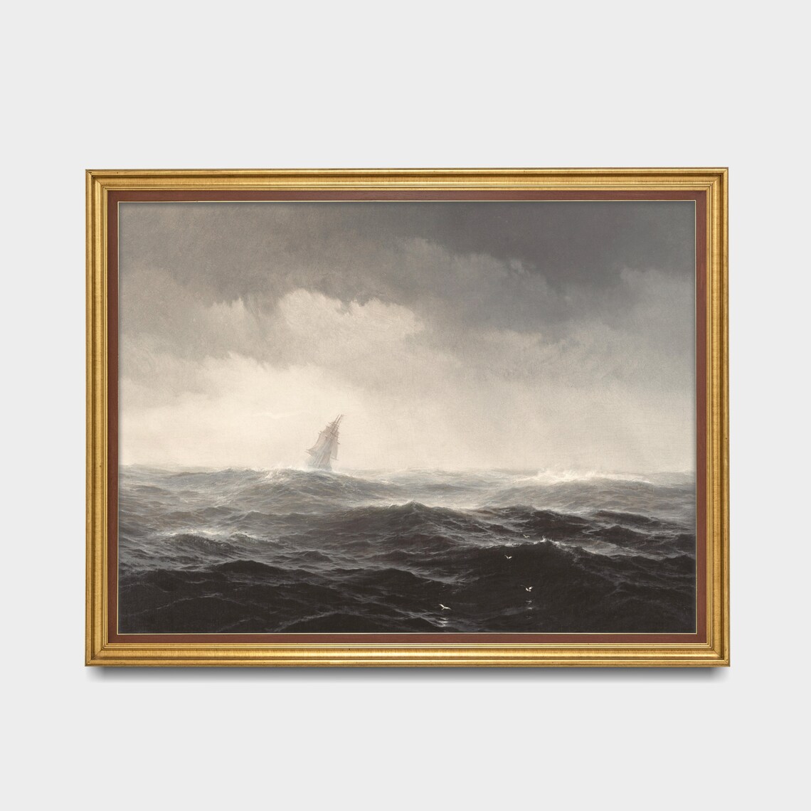 Sailing Ship in Stormy Dark Seas Vintage Seascape Painting Poster - Image 2