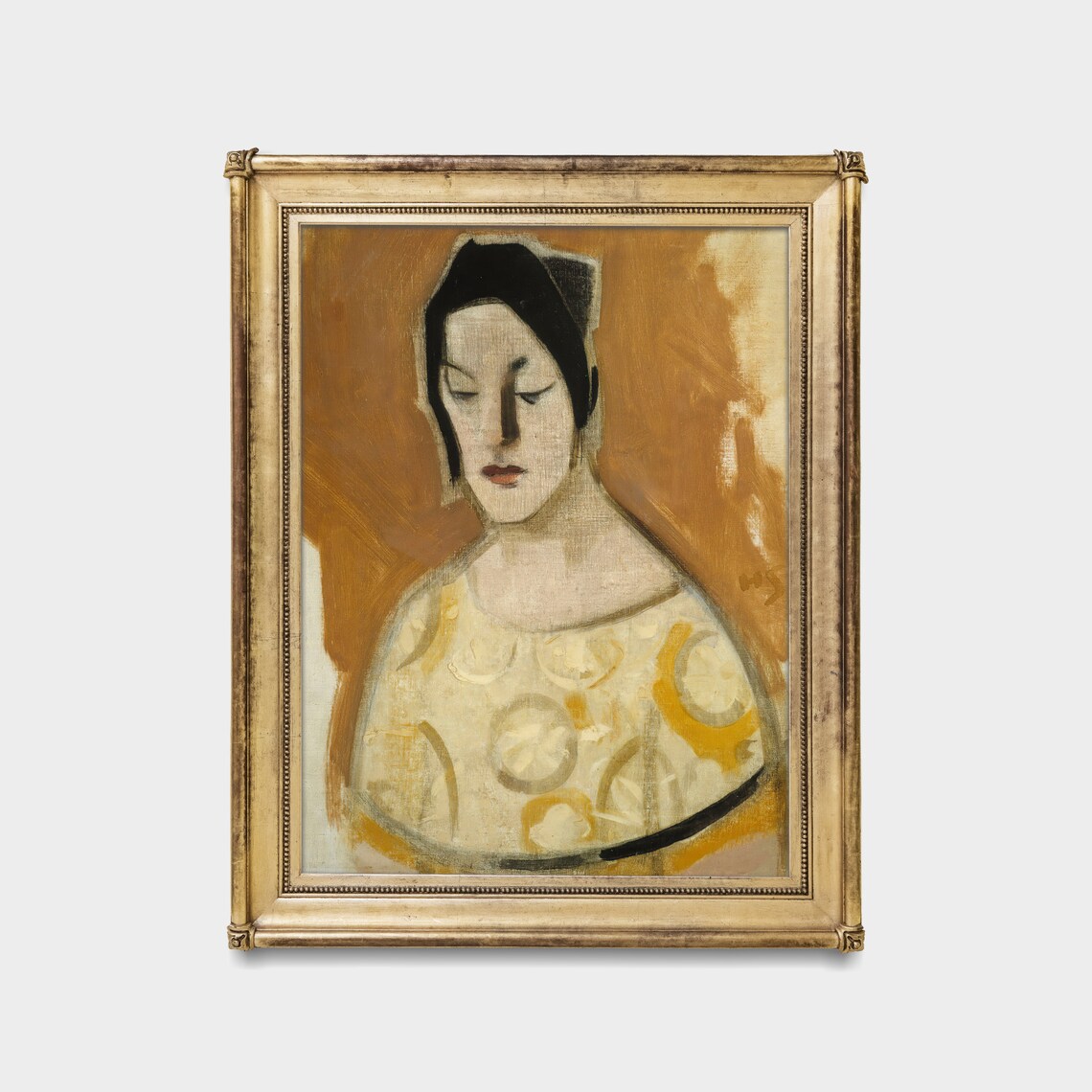 Woman in a Yellow Patterned Dress with Golden Background Modigliani Poster - Image 5