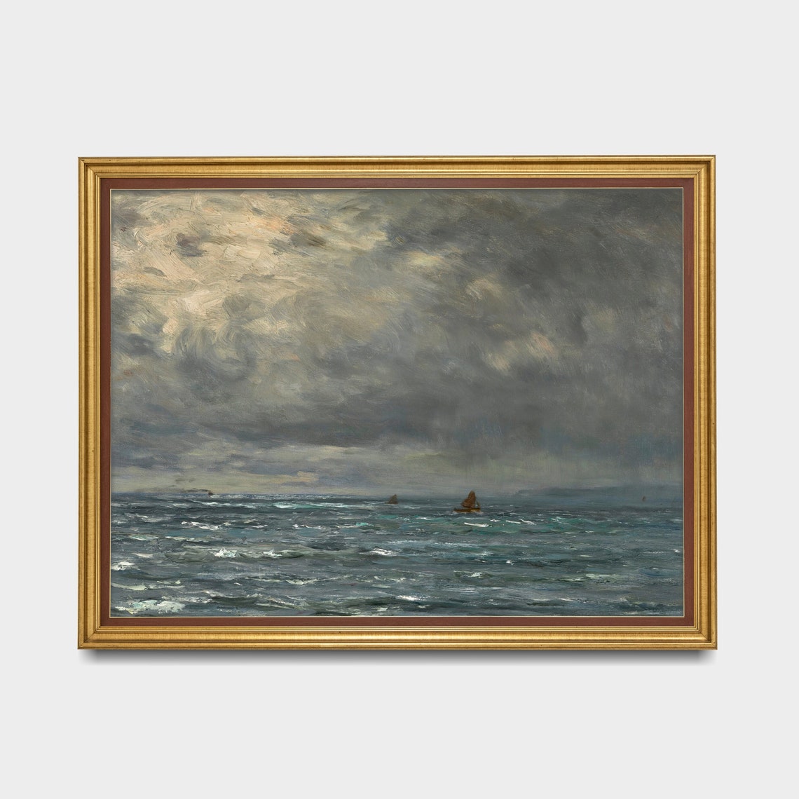 Stormy Gray Seascape with Rolling Waves and Distant Sails Poster - Image 3
