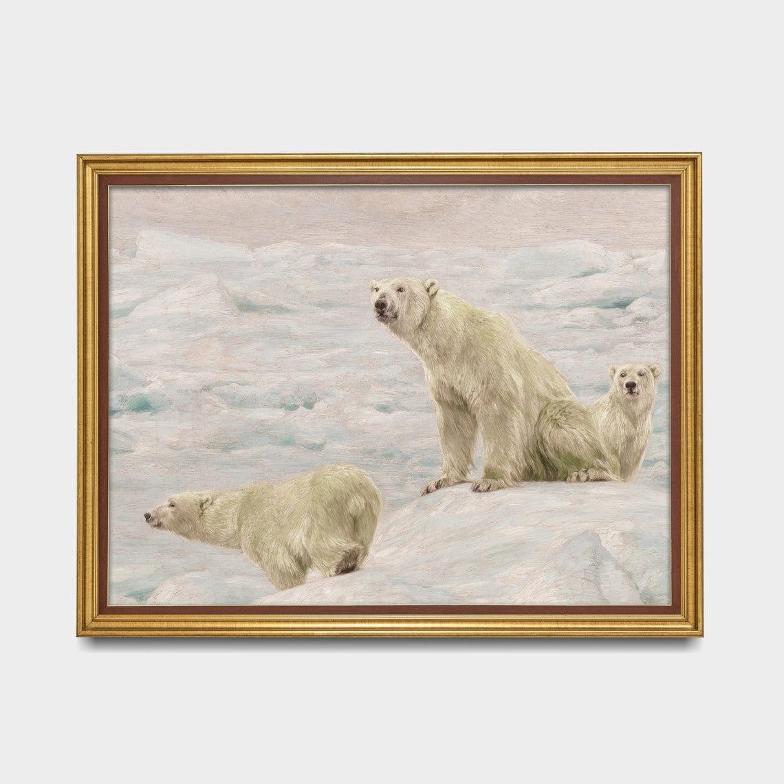 Three Polar Bears Standing on Ice Floes in the Arctic Poster - Image 3