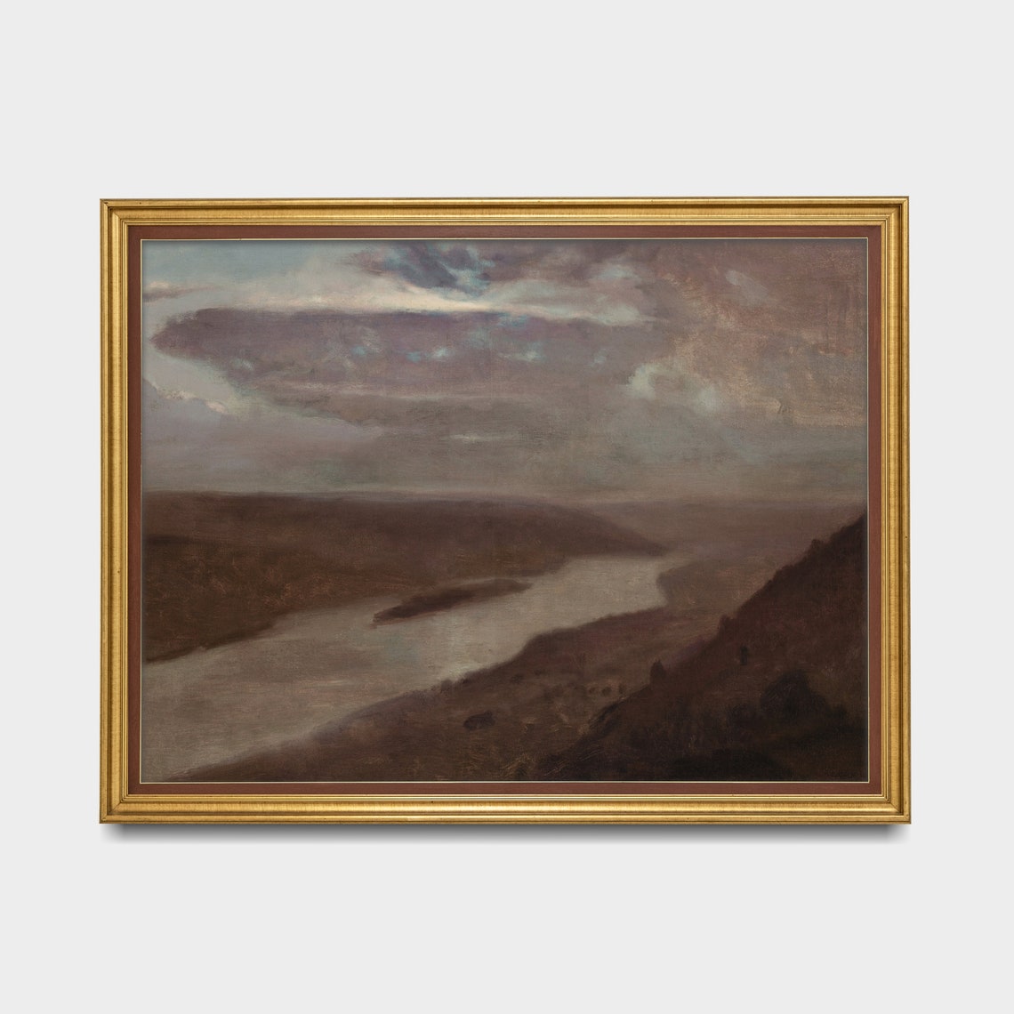 Moody River Valley at Dusk Under Heavy Clouds Tonalist Painting Poster - Image 5