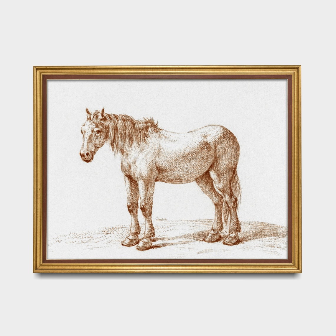 Standing Horse Profile Study Vintage Sepia Equine Sketch Poster - Image 4