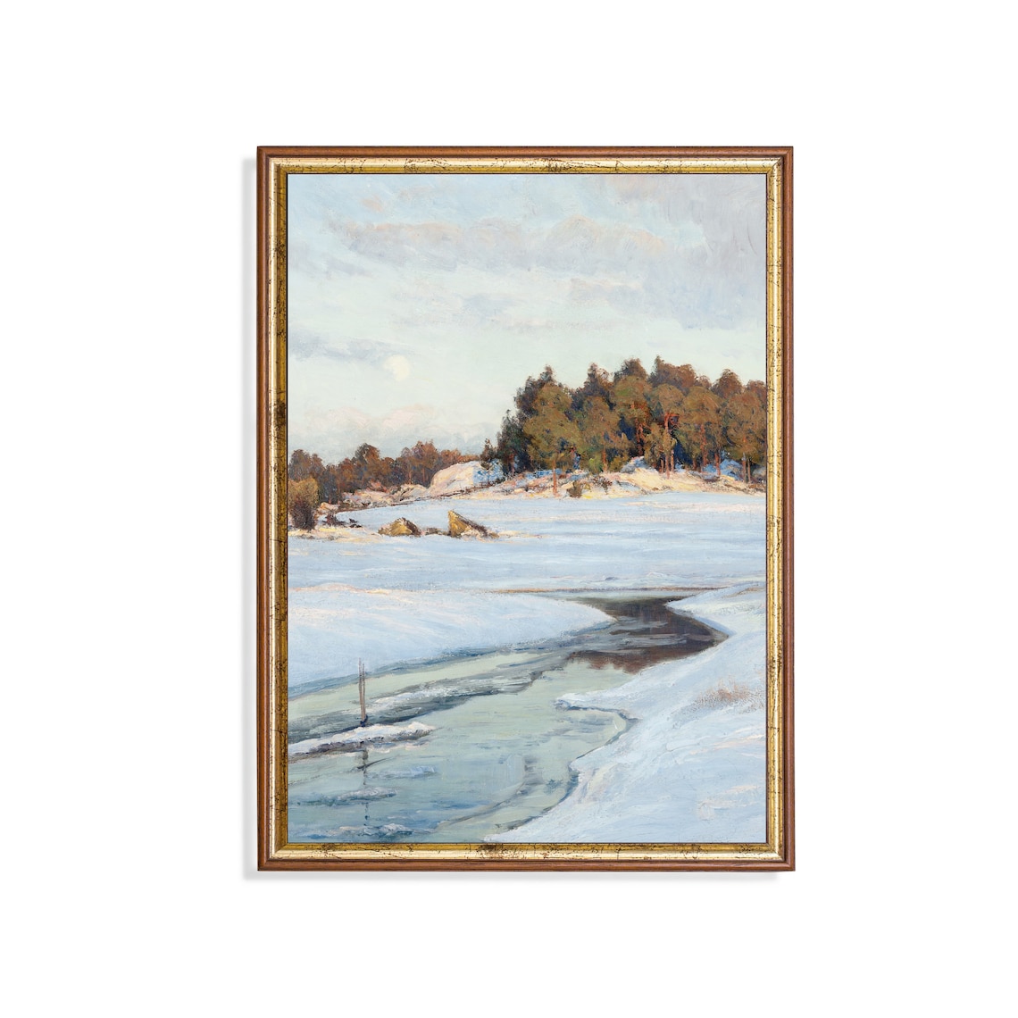 Frozen Shoreline Winter Landscape Antique Seascape Painting Poster
