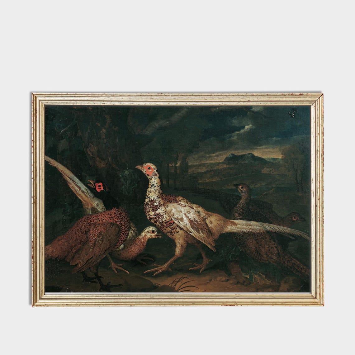 Pheasants in Moonlit Landscape Vintage Game Bird Painting Poster - Image 3