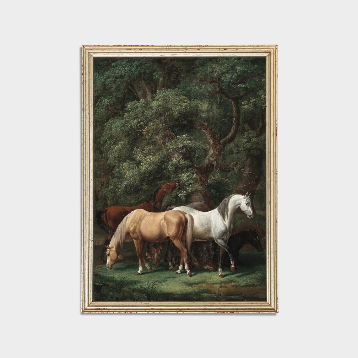 Horses Resting in a Dark Woodland Vertical Equestrian Poster - Image 3