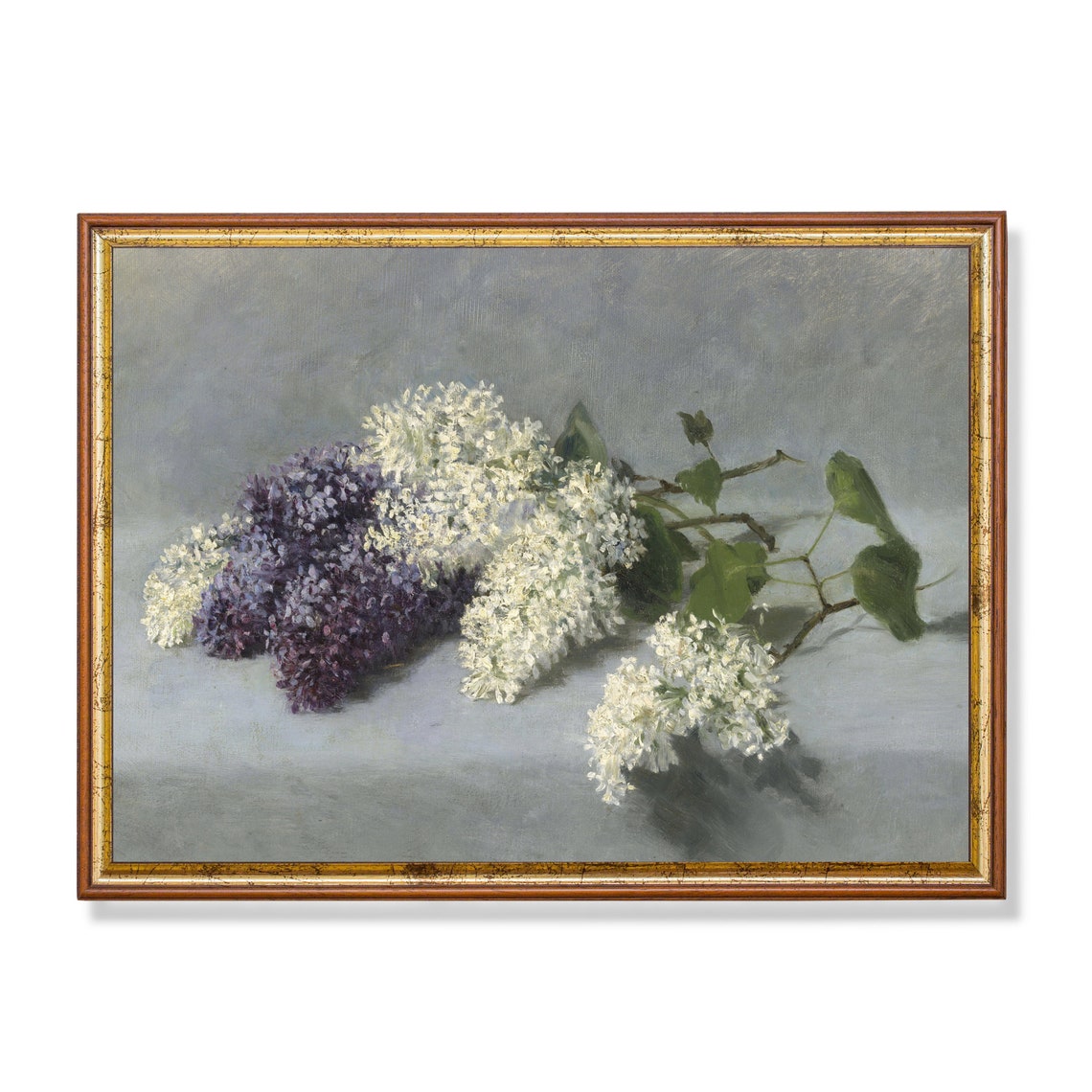White and Purple Lilac Sprigs Delicate Still Life Floral Poster