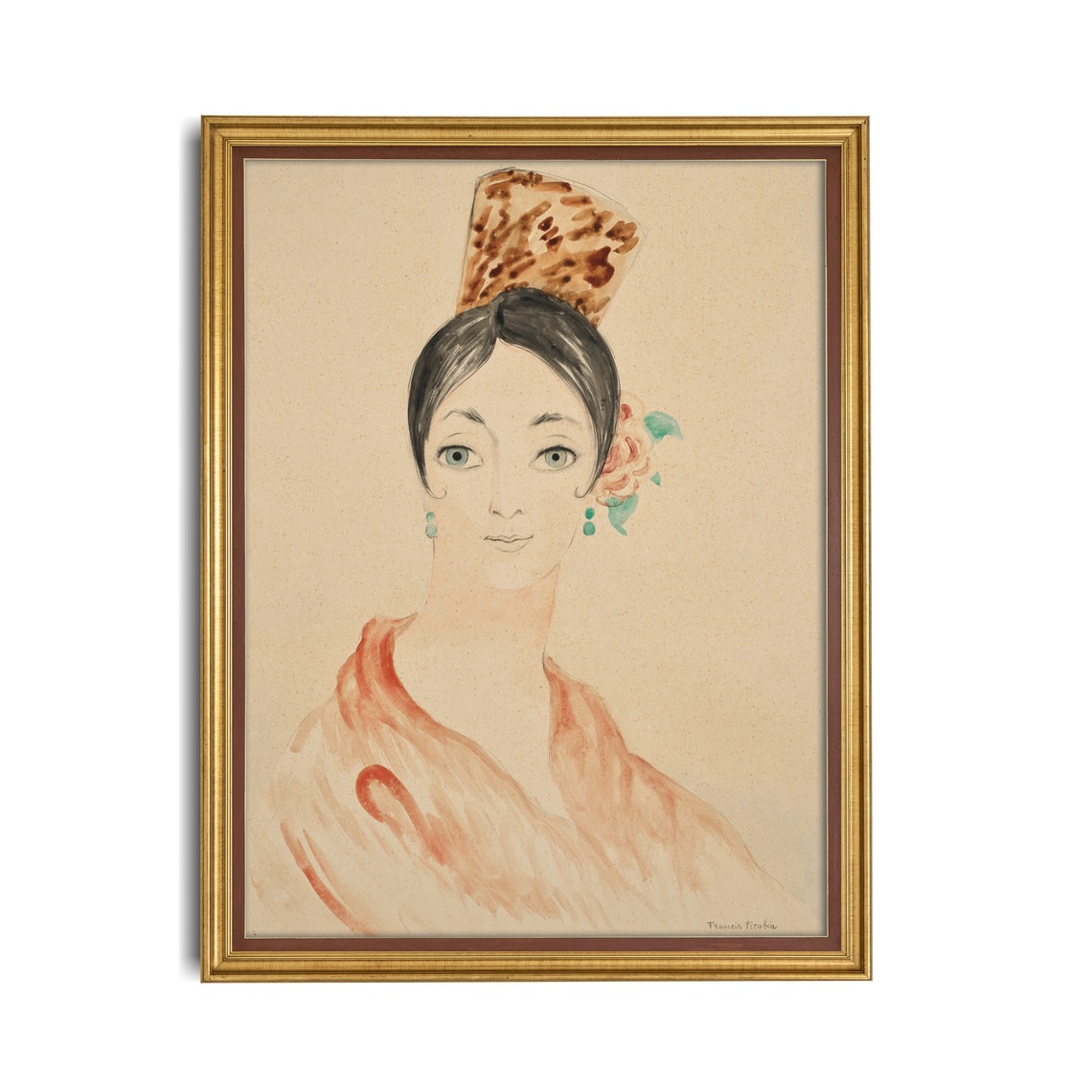 Watercolor Lady with Tortoiseshell Comb and Rose in Hair Poster - Image 4
