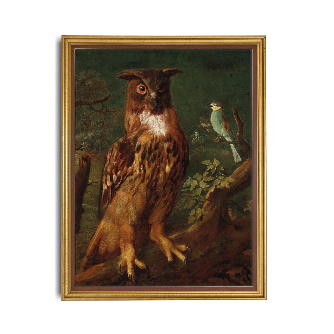 Vintage Owl Painting Art Print, Rustic Bird Study - Image 2