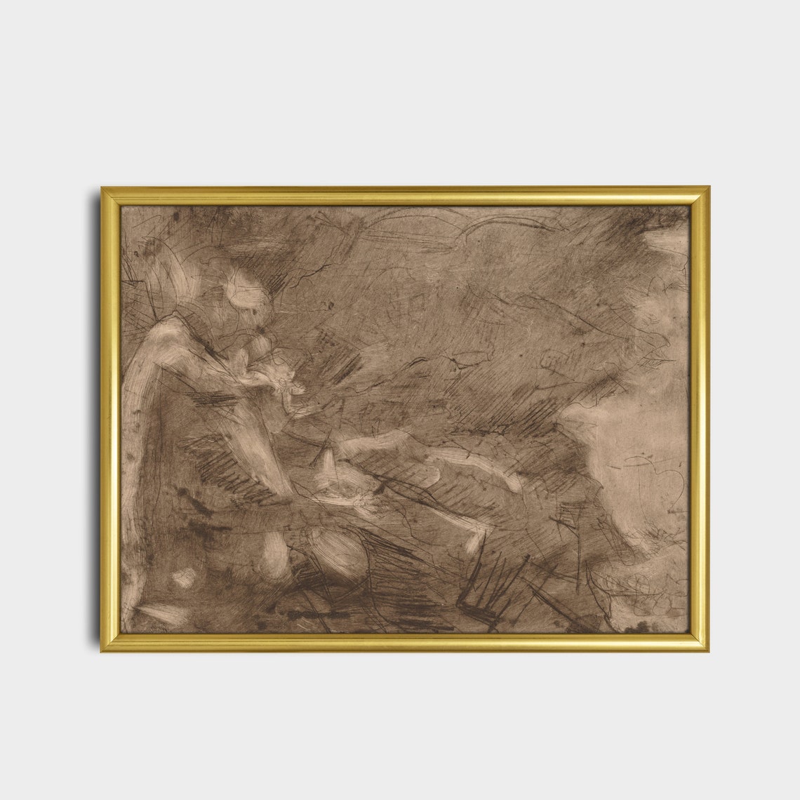 Sepia Sketch of a Reclining Figure Vintage Drawing Study Poster - Image 5