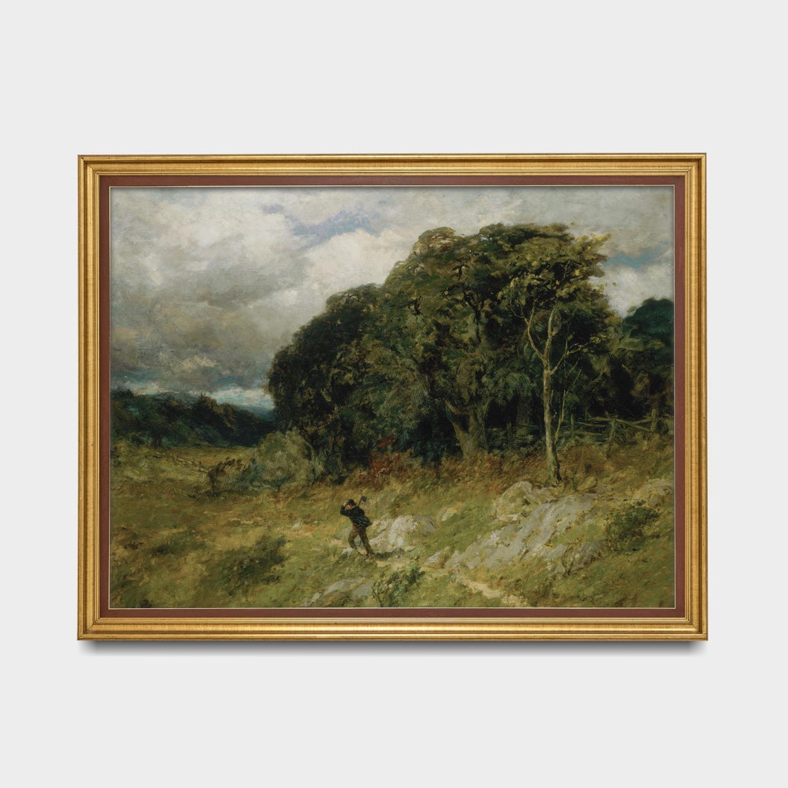 Lone Woodcutter in a Windswept Meadow Antique Moody Landscape Poster - Image 4