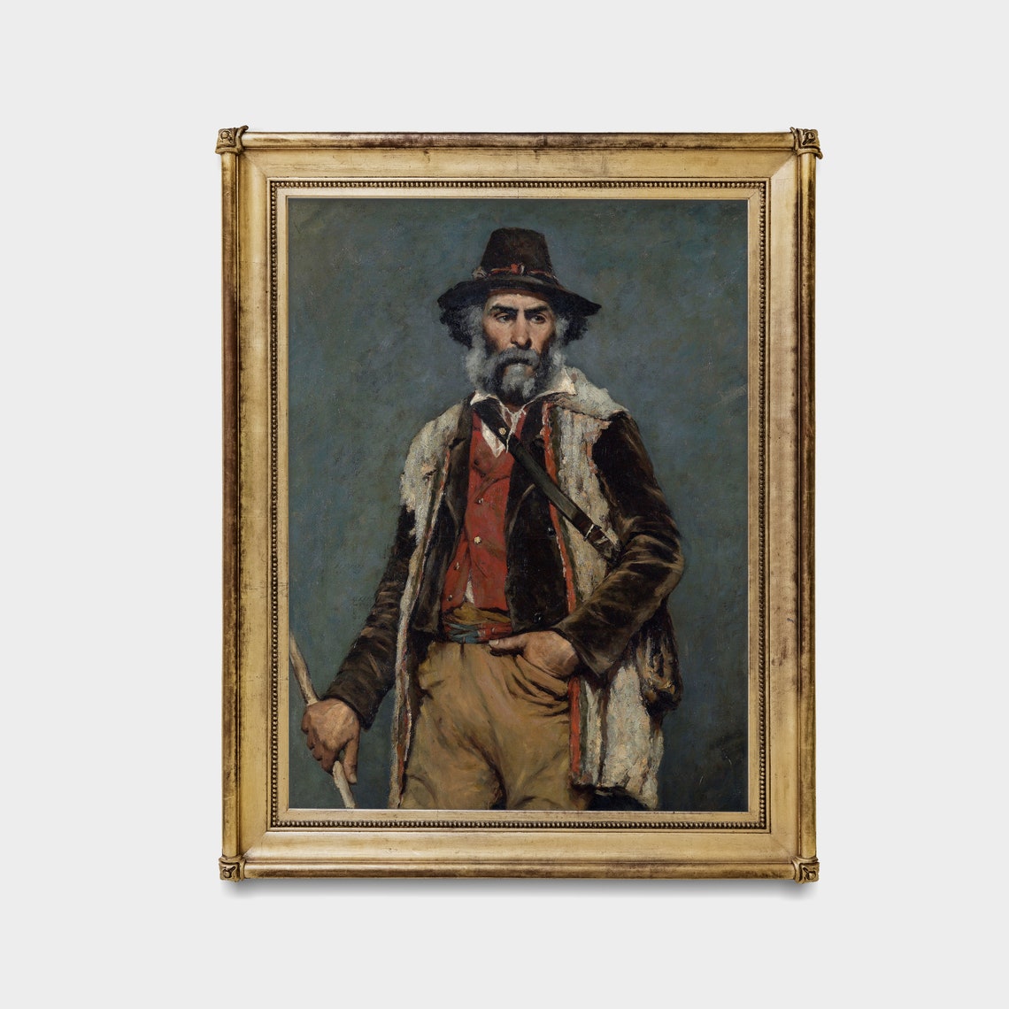 Bearded Traveller in a Hat with a Walking Staff Vintage Portrait Print - Image 4