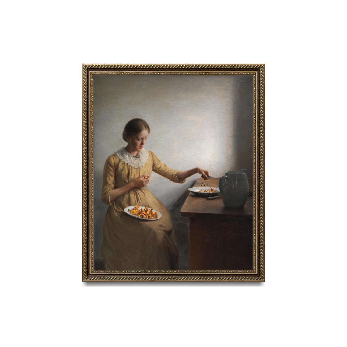 Danish Realism Young Woman Cleaning Chanterelle Mushrooms Art Poster - Image 3