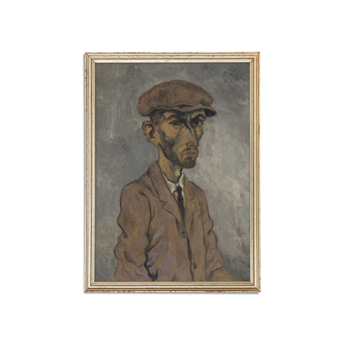 Expressionist Portrait of a Gaunt Pensive Man in a Flat Cap Poster - Image 3