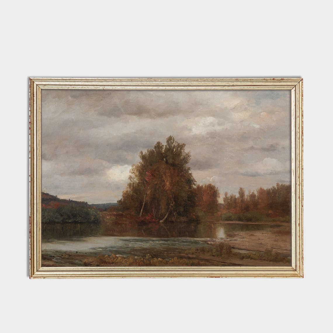 Moody Autumn River with Tree-Covered Island Fall Riverscape Poster - Image 4