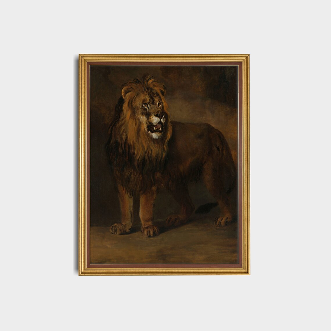 Majestic Standing Lion Antique Oil Painting Wildlife Animal Poster - Image 2