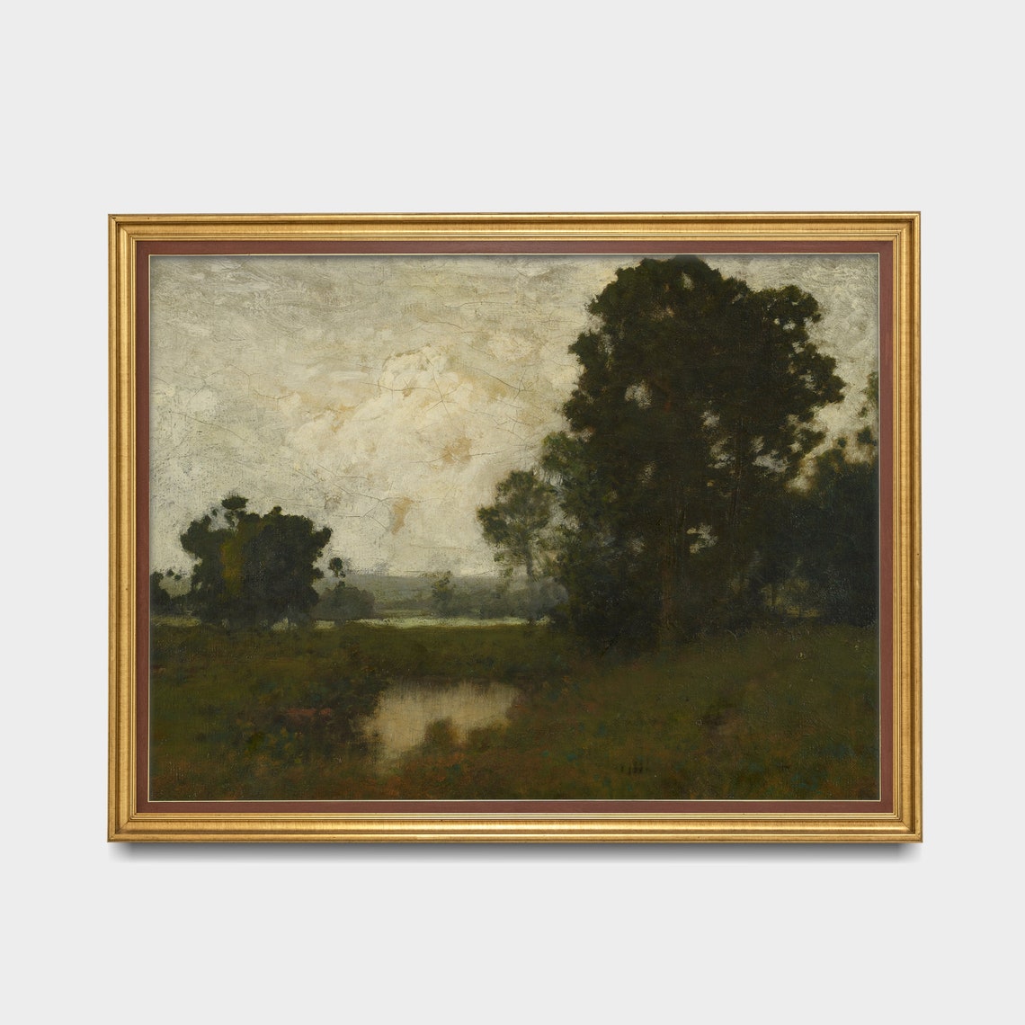 Dark Forest Pond Moody Antique Landscape Painting Rustic Poster - Image 3