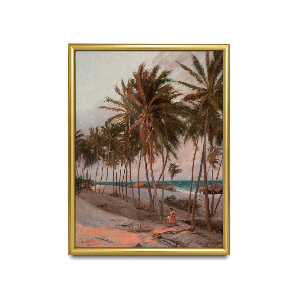 Tropical Palm Trees on Beach at Sunset Vintage Coastal Poster - Image 2