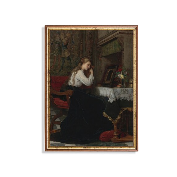 Lady at Her Vanity Table Before a Mirror Victorian Interior Painting Poster