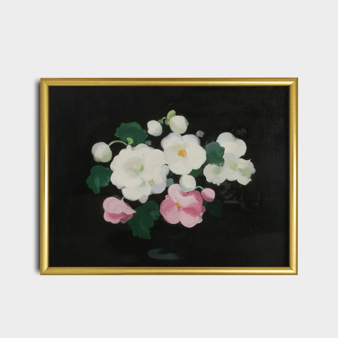 White Pink Wild Roses Black Background Vintage Floral Art Poster - Image 2