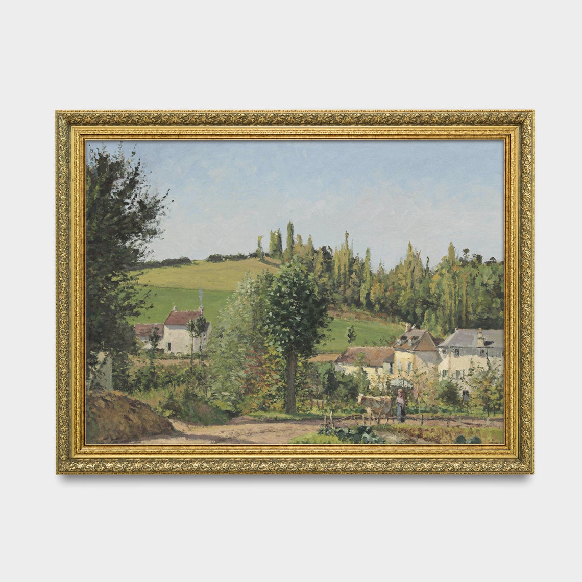 Sunlit French Village with Tall Poplars on Rolling Hills Poster - Image 3