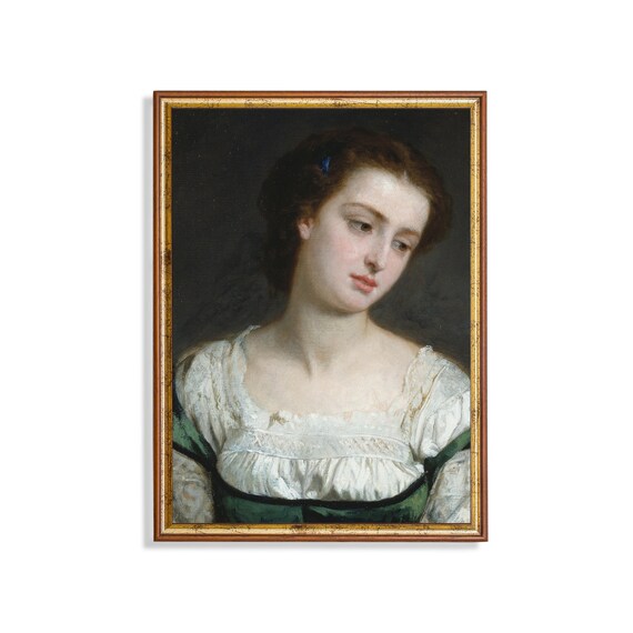 Portrait of a Young Woman in a White Blouse Dark Ground Oil Print