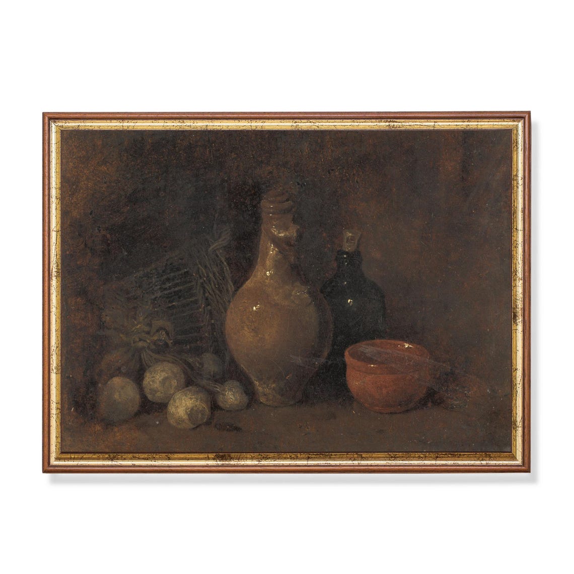 Dutch Still Life Jug Bottle Bowl And Root Vegetables Dark Oil Poster