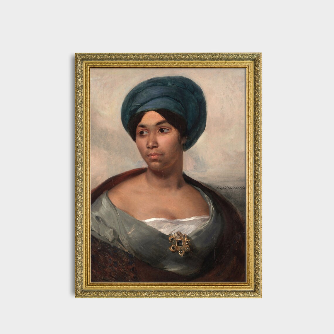 Woman in a Blue Turban With a Gold Brooch Vintage Portrait Poster - Image 3