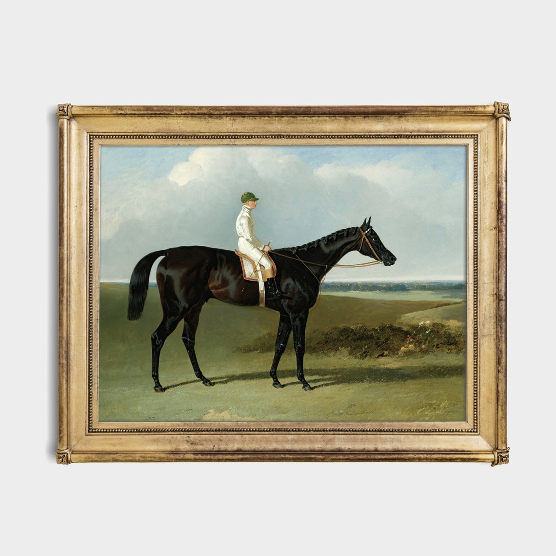 Dark Bay Racehorse With Jockey Classic Sporting Painting Poster - Image 4