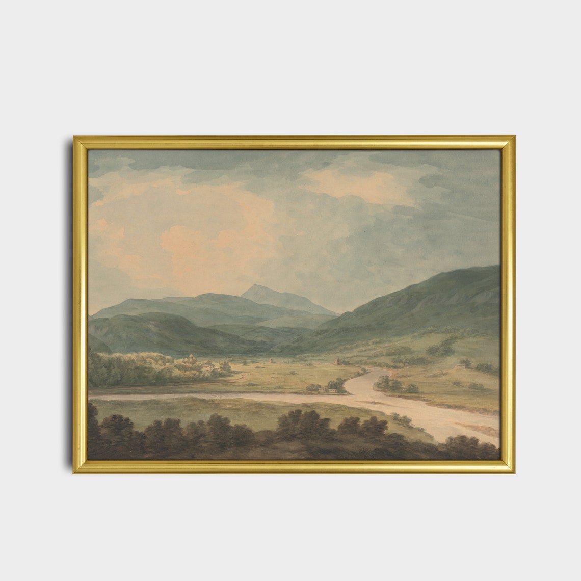 Peaceful Green Valley River Landscape With Rolling Hills Poster - Image 2